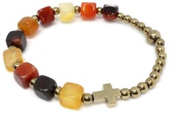 Różaniec na rękę - bursztynowe agaty w złocie