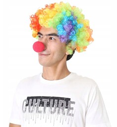 PERUKA CLOWN CLOWNA KOLOROWA CZERWONY NOS ANIMATOR COSPLAY
