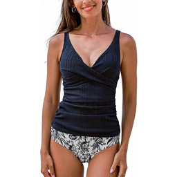 CUPSHE Granatowy Tankini Top i Kwiatowy Dół