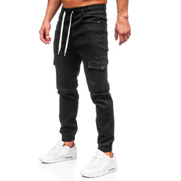 Spodnie męskie jeansowe joggery bojówki czarne Denley Paolo