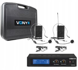 Mikrofony Vhf 2x nagłowny 2x na klip Vonyx