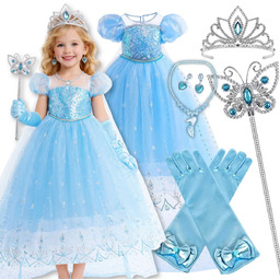 Strój Kopciuszek Sukienka Cinderella Przebranie Na Karnawał Zestaw