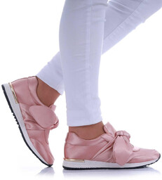Wsuwane różowe damskie sneakersy z kokardą