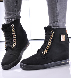 Czarne sneakersy damskie na koturnie