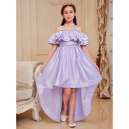 Sukienka Dziewczęca Satynowa Zdobiona Z Dłuższym Tyłem Fioletowa