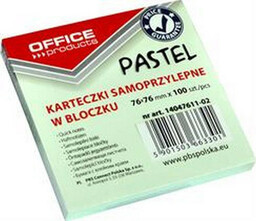 Notes samoprzylepny 76x76mm 100 kartek pastelowy zielony OFFICE