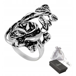 Pierścionek Srebro 925 Damski Oksydowany Kwiat Róży