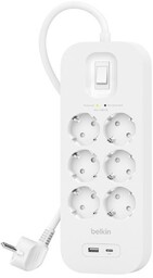 Belkin 650J, 6 gniazd, 1xUSB-A, 1xUSB-C, 2m