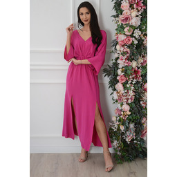 Sukienka maxi kimono z rozcięciem i paskiem amarant