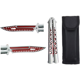 Nóż motylkowy Kandar treningowy srebrno-czerwony