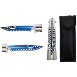 Nóż motylkowy Kandar treningowy srebrno-niebieski