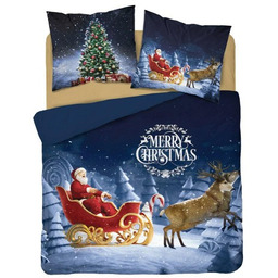 Pościel świąteczna 160x200 bawełniana granatowa Merry Christmas Mikołaj