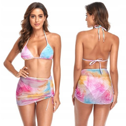 Strój Kąpielowy Bikini Tęczowe Ombre Spódniczka M