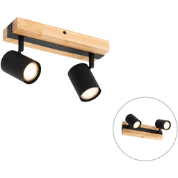 Plafon czarny z drewnem 2-punktowy regulowany prostokątny -