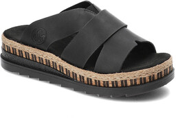 Rieker Czarne Klapki Wygodne Buty Na Platformie