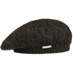 Beret z Dzianiny Uni by Seeberger, ciemnobrązowy ,
