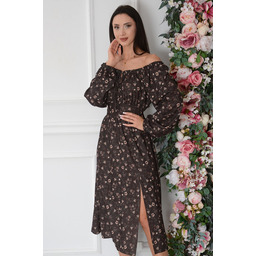 Sukienka midi długi rękaw w łączkę czekolada Ambery