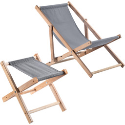 Zestaw taboret składany + leżak drewniany, szary