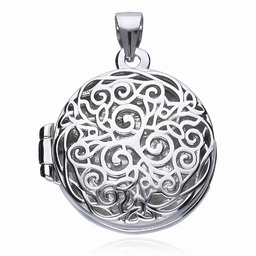 Okrągła rodowana srebrna otwierana zawieszka puzderko ażurowy wzór