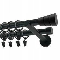 Karnisz podwójny Metalowy 19+19mm Czarny Mat 120cm Walec