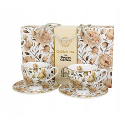 Filiżanki ze spodkiem na stopce komplet porcelanowy zestaw