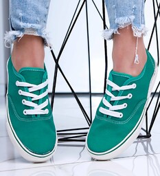 Zielone niskie tenisówki damskie z tkaniny