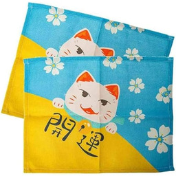 lachineuse - 2 podkładki Maneki Neko i kwiaty