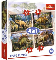 Trefl PUZZLE 4W1 CIEKAWE DINOZAURY TREFL