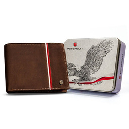 Patriotyczny portfel skórzany Peterson PTN 304P-01 brązowy