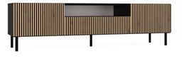 Szafka RTV ryflowana, Kama Slim, 160x40x43 cm, czarny,