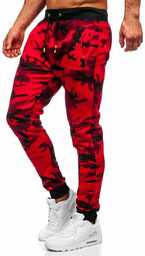 Spodnie męskie joggery dresowe moro-czerwone Denley KZ15