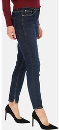 Ciemnoniebieskie spodnie jeansowe rurki z rozcięciami Red Button