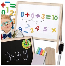 Duża drewniana suchościeralna dwustronna tablica kredowa magnetyczna 4w1