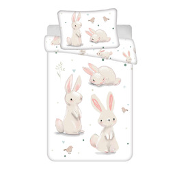 Jerry Fabrics Pościel bawełniana 100x135 Króliczki biała beżowa