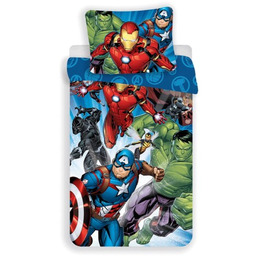 Pościel dla dzieci 140x200 Avengers niebieska bawełniana