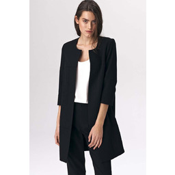 Czarny Długi Pudełkowy Żakiet bez Zapięcia