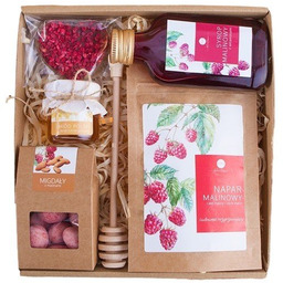 KOSZ PREZENTOWY BOX PREZENT malinowy syrop napar miód