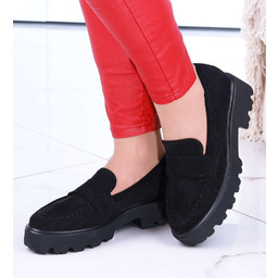 Wsuwane czarne loafersy damskie na niskim obcasie