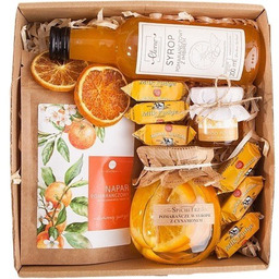 KOSZ PREZENTOWY BOX PREZENT pomarańczowy syrop napar miód