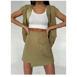 SPÓDNICA MINI KHAKI Z KIESZENIĄ Z BAWEŁNY MODNA
