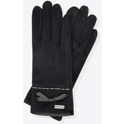 Damskie rękawiczki z kokardą i delikatnym przeszyciem czarne