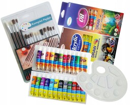 Farby Olejne Akrylowe Paleta Pedzle Zestaw 24x12ml