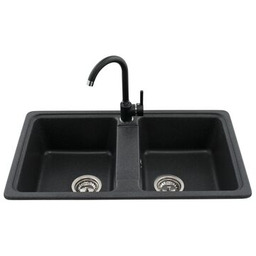 Zlewozmywak granitowy 2-komorowy LEMON z baterią grafit