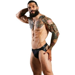 Czarne męskie slipy jockstrap z ozdobnymi paskami
