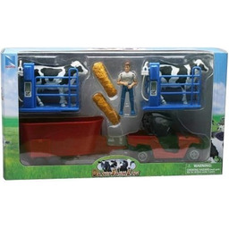 NewRay; Coffret 1 krowa + przyczepa traktorowa +