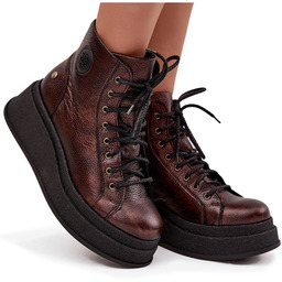 Skórzane Botki Na Masywnej Platformie Maciejka 06309-32 Metaliczny