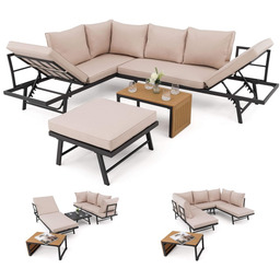 Zestaw mebli ogrodowych BOLZANO Czarny Beżowe poduszki