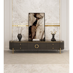 SZAFKA RTV Anne Nero, ryflowana, czarna, blat