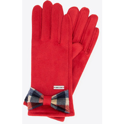 Damskie rękawiczki z kokardą w kratę czerwone