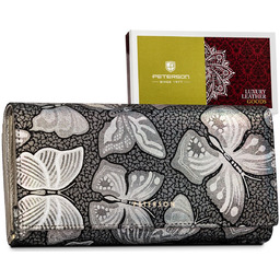 Duży portfel damski skórzany Peterson w kwiaty zamykany